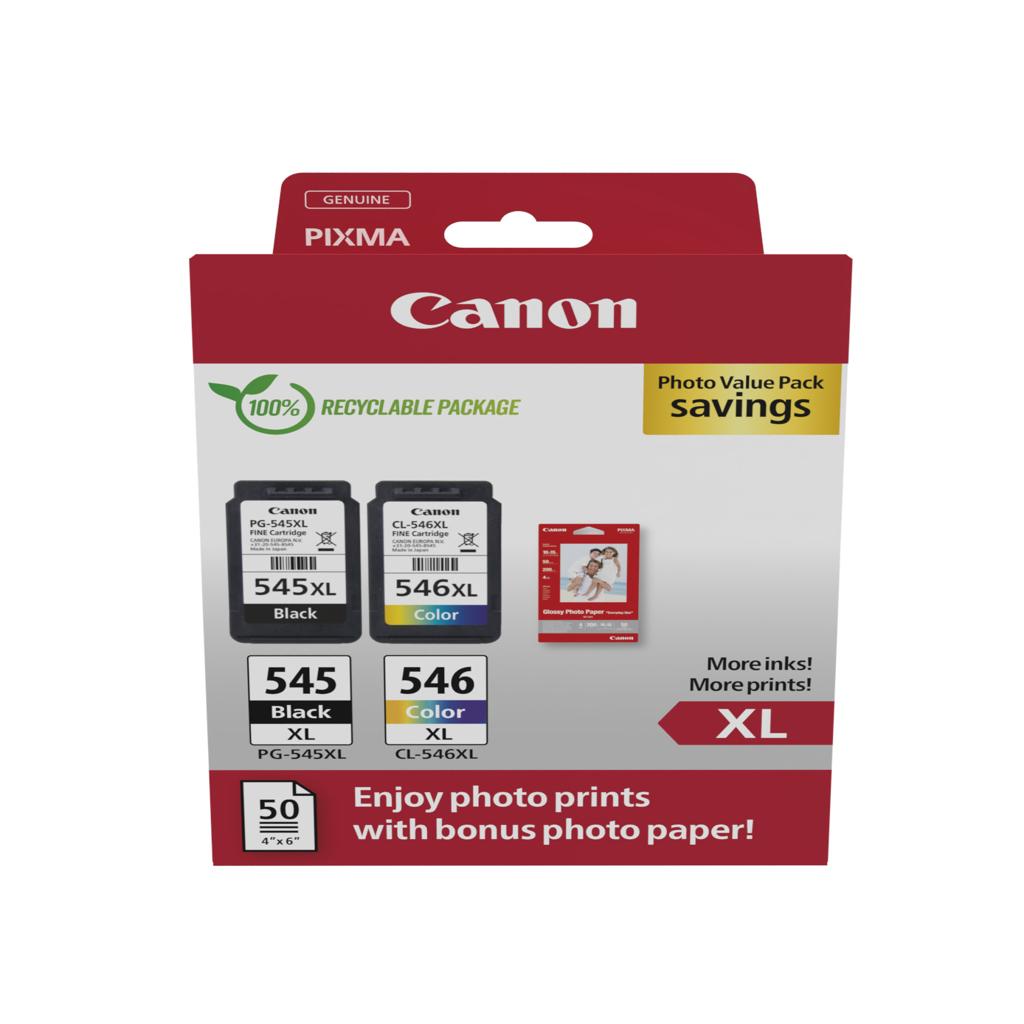 [58043] [8286B011] CANON CARTUCHO NEGRO/COLOR PG-545XL/CL-546XL + PAPEL FOTO 4X6 (GP-501 50H)