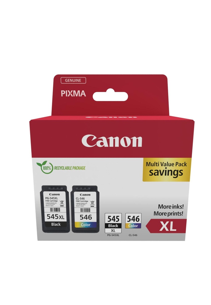 [58875] [8286B012] CANON Pack 2 PG545XL/CL546XL: Photo Value Pack ECO + 50h papel Photo 10x15 ECOPACK carton con alarma