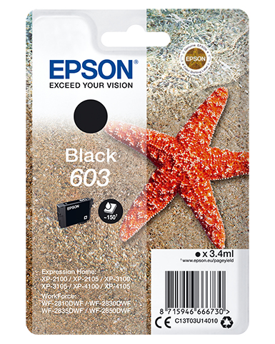 [37516] [C13T03U14010] EPSON tinta negra Std Estrella de mar 1 tinta 603 No Tag Single