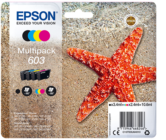 [37527] [C13T03U64020] EPSON tinta MultiPack Std Estrella de mar 4 tintas 603 RF / AM Multi
