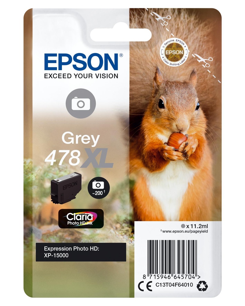 [34145] [C13T04F64020] EPSON Singlepack GRIS 478XL Claria Photo HD Ink ardilla RF+AM