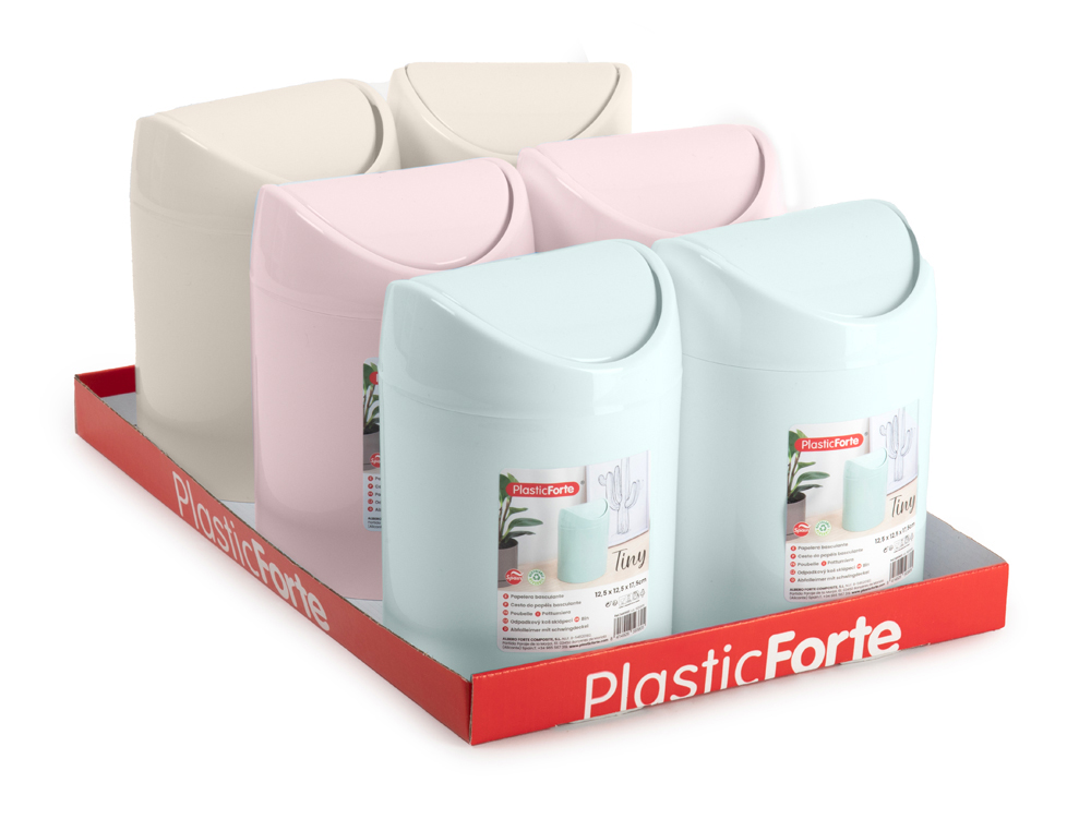 [173395] Papelera plastico plasticforte tiny sobremesa 1,4l colores surtidos 12,5x12,5x17,5 cm