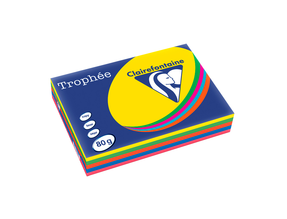 [173130] Papel color trophee a4 80gr 5 colores surtidos intensos paquete de 500 hojas (100 hojas x color)