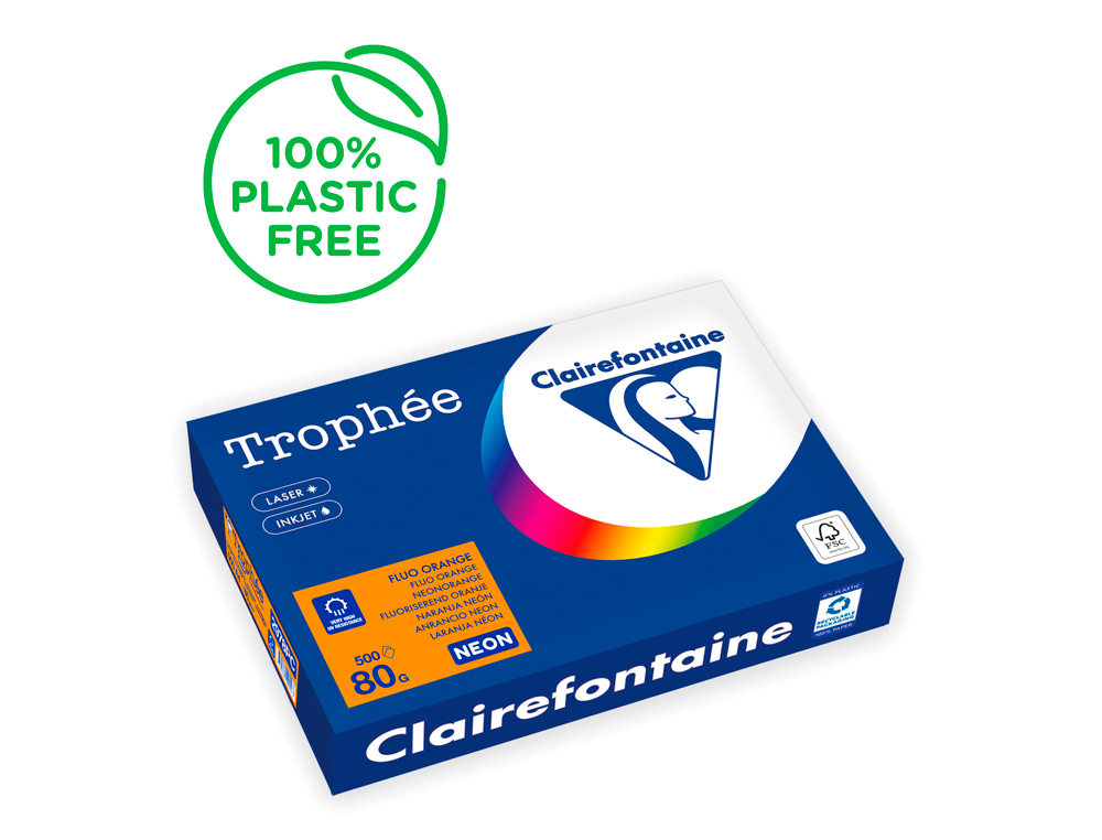 [173129] Papel color trophee a4 80gr naranja neon paquete de 500 hojas