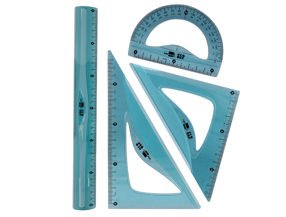 [166143] Juego escuadra 20 cm cartabon 18 cm regla 30 cm y semicirculo 10 cm liderpapel ecouse 100% pet reciclado