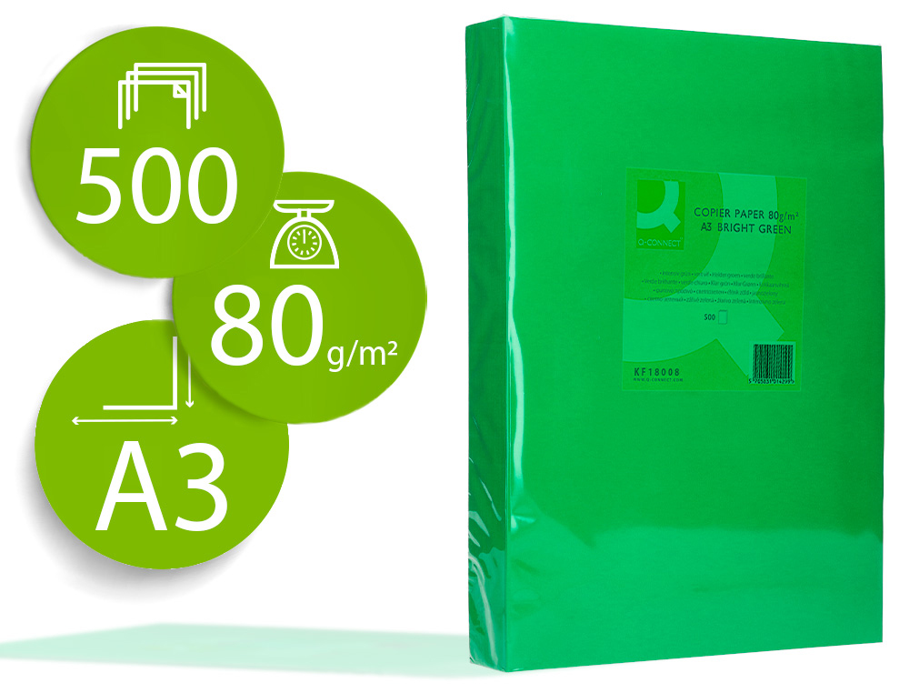 [72195] Papel color q-connect din a3 80gr verde intenso paquete de 500 hojas