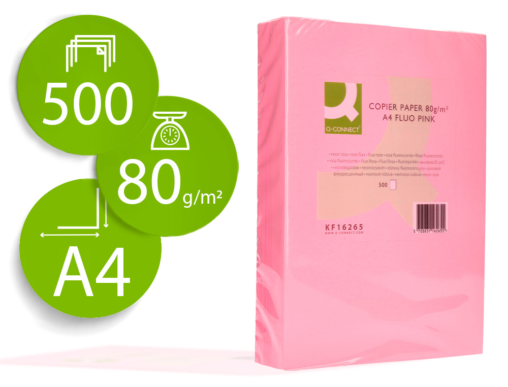[72065] Papel color q-connect din a4 80gr rosa neon paquete de 500 hojas
