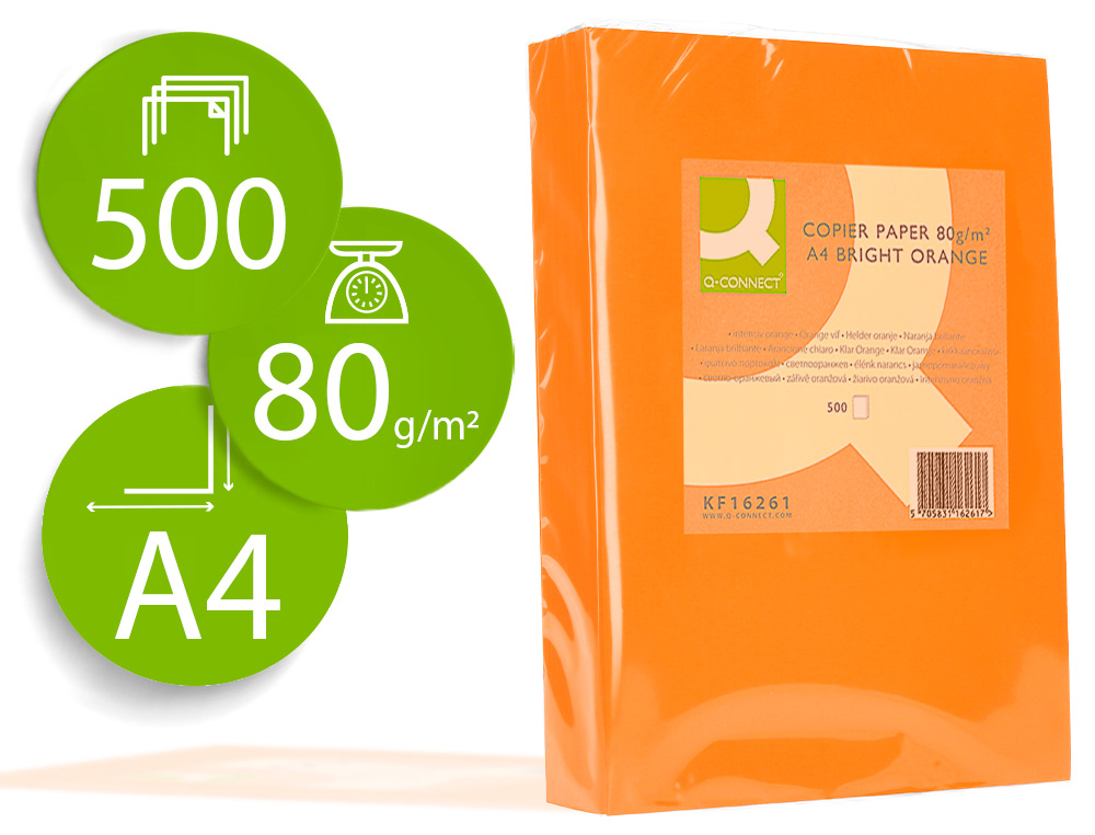 [72062] Papel color q-connect din a4 80gr naranja intenso paquete de 500 hojas