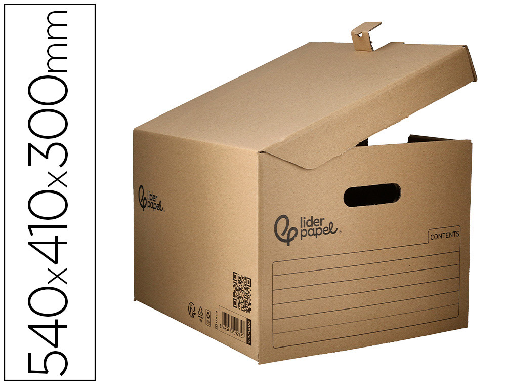 [171289] Cajon contenedor liderpapel carton manual para 5 cajas archivo definitvo folio / 6 archivadores a-z 540x410x300mm