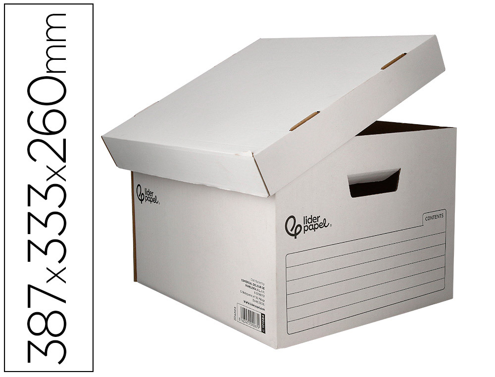[171284] Cajon contenedor liderpapel carton automatico para 3 cajasarchivo definitivo folio / 4 archivadores a-z 387x333x260mm
