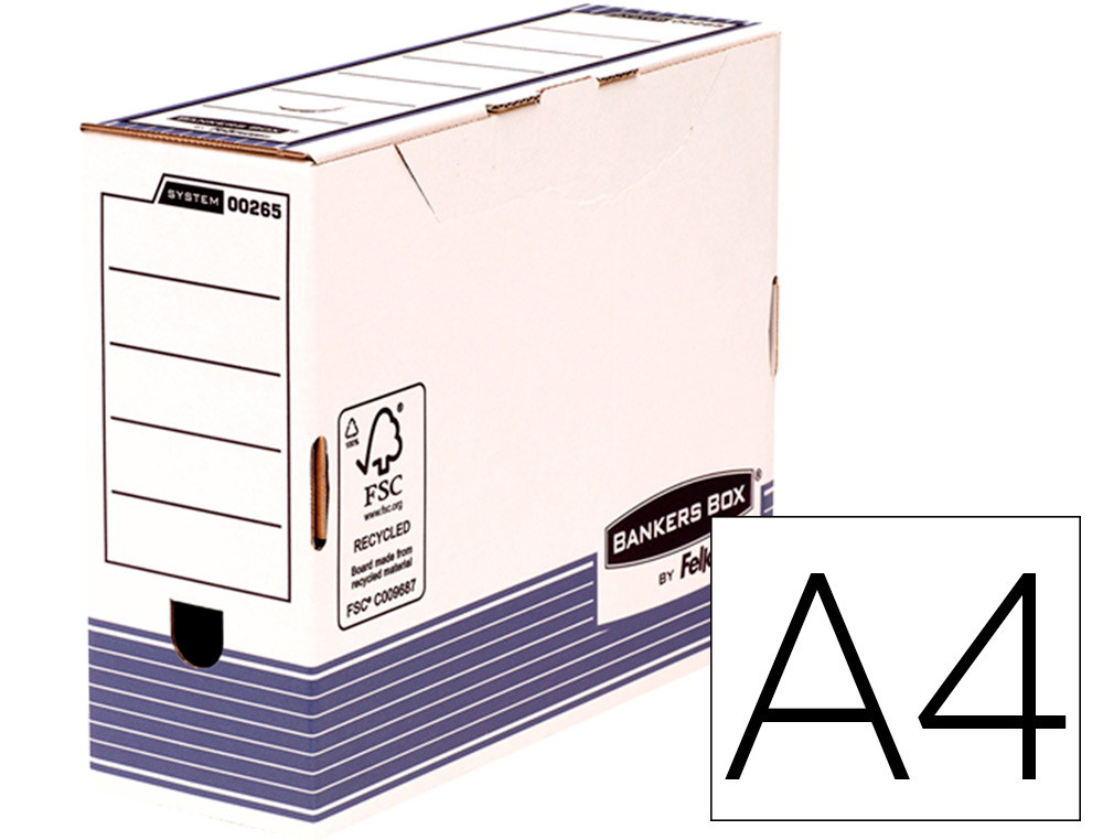 [162979] Caja archivo definitivo fellowes a4 carton reciclado 100% lomo 100 mm montaje automatico color azul