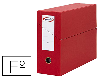 [150246] Caja transferencia pardo folio forrado extra doble lomo 80 mm estuche interior con tarjetero roja