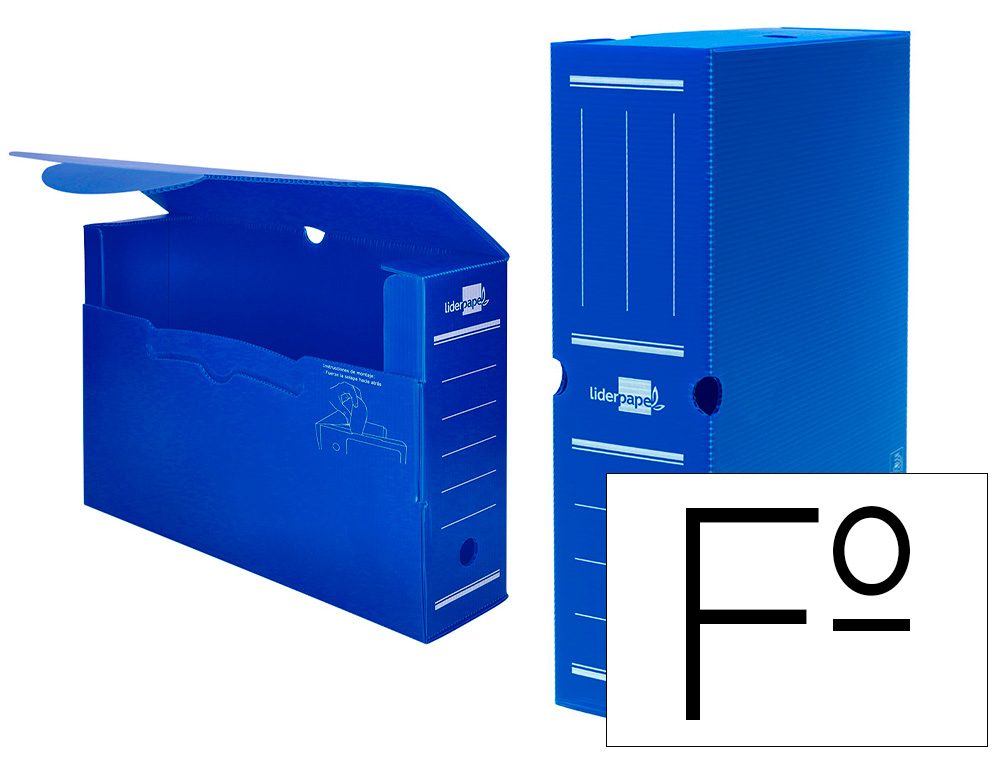 [17303] Caja archivo definitivo plastico liderpapel lomo 100 mm azul 360x100x260 mm
