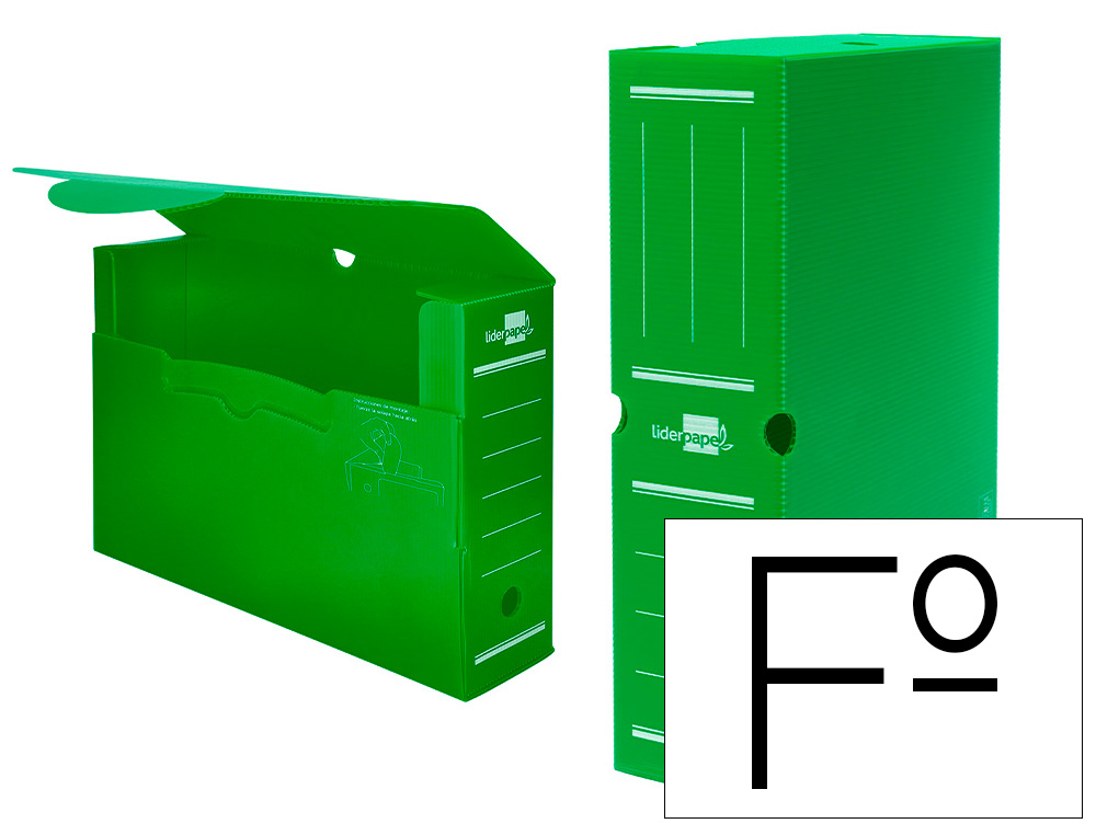 [17302] Caja archivo definitivo plastico liderpapel lomo 100 mm verde 360x100x260 mm