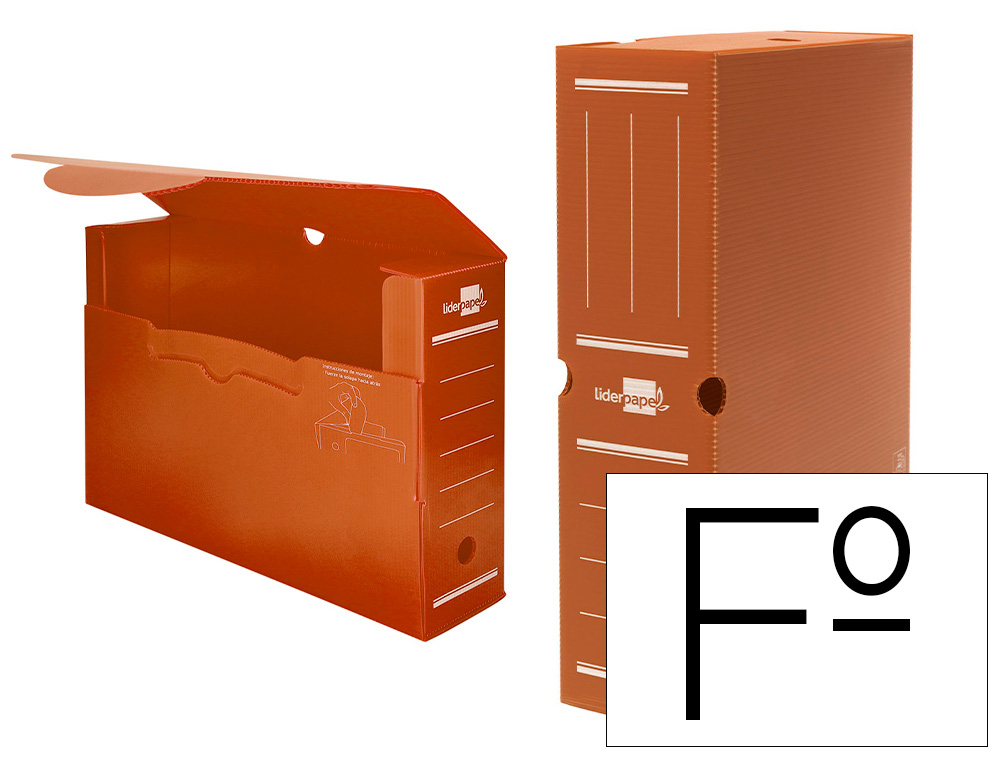 [16642] Caja archivo definitivo plastico liderpapel lomo 100 mm marron 360x100x260 mm
