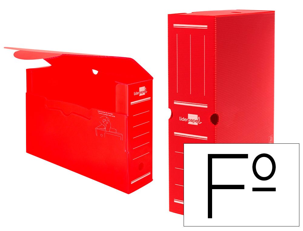 [16641] Caja archivo definitivo plastico liderpapel lomo 100 mm rojo 360x100x260 mm