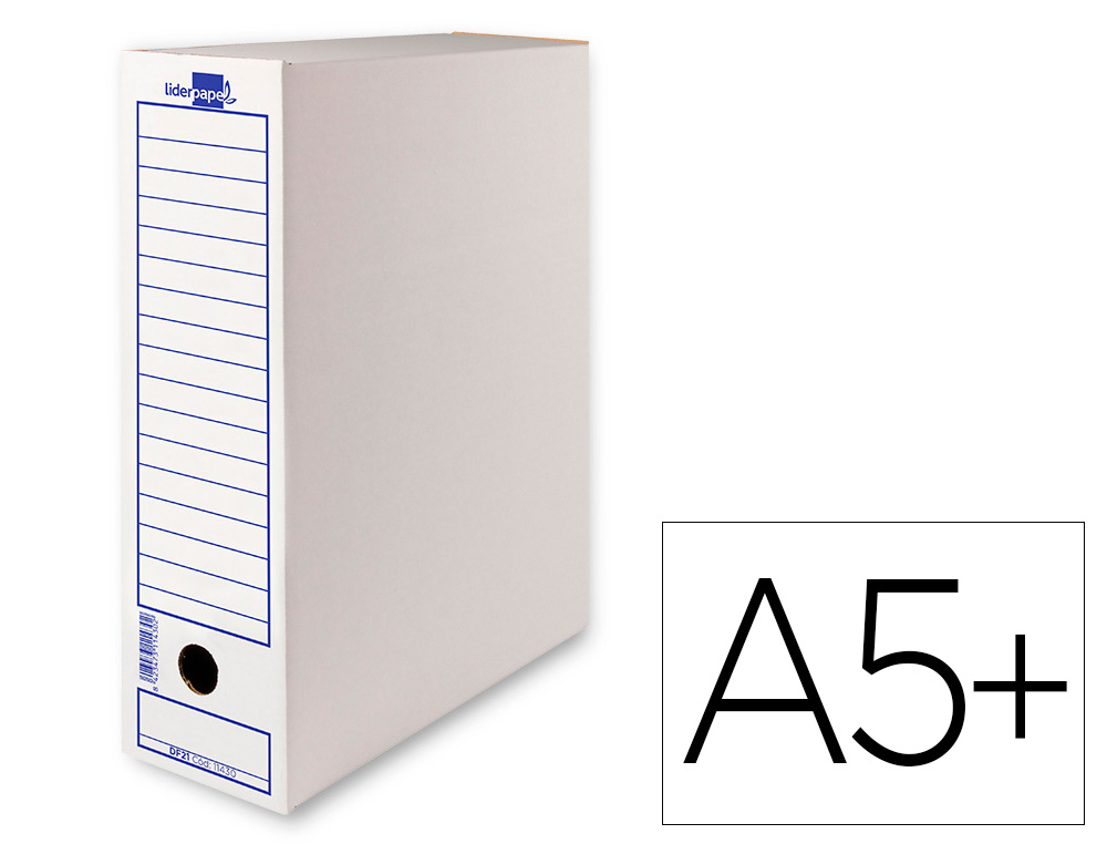 [15076] Caja archivo definitivo liderpapel 103 cuarto carton reciclado 325g/m2 lomo 105 mm blanco 278x105x213 mm