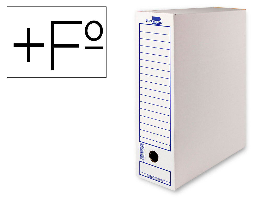 [11431] Caja archivo definitivo liderpapel folio prolongado carton reciclado 340g/m2 lomo 116 mm blanco 388x116x275 mm