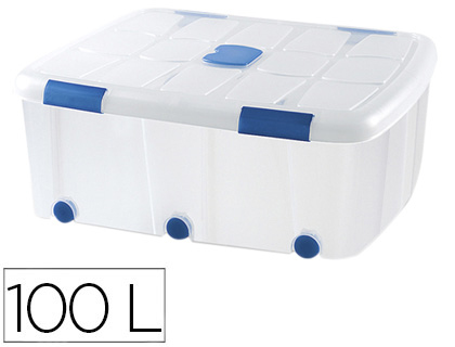 [155909] Contenedor plastico plasticforte 100 litros n 15 transparente con tapa 330x800x600 mm