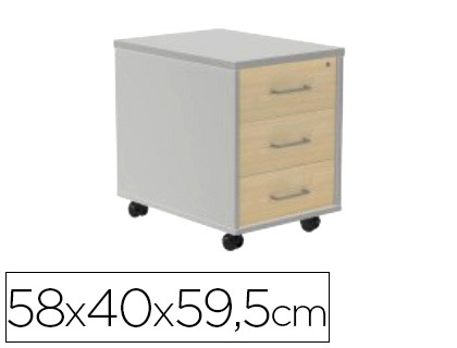 [150634] Cajonera rocada con tres cajones serie store 58x40x59,5 cm acabado ab01 aluminio/haya