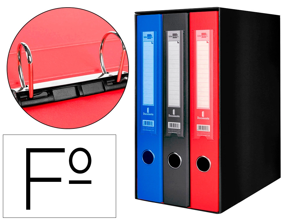 [168339] Modulo liderpapel 3 archivadores folio 2 anillas mixtas 40mm colores surtidos