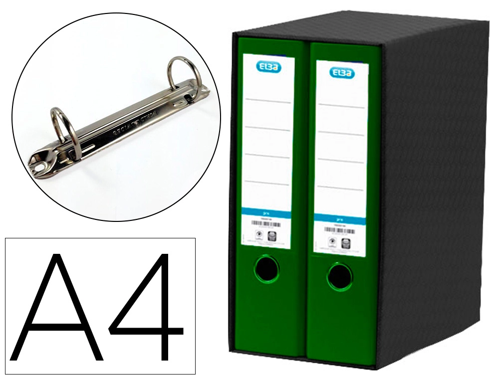 [150313] Modulo elba 2 archivadores de palanca din a4 con rado 2 anillas verde lomo de 80 mm