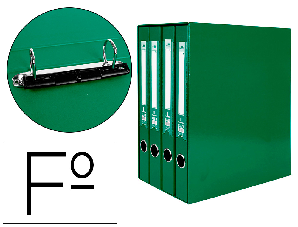[25070] Modulo liderpapel 4 archivadores folio 2 anillas mixtas 25mm verde