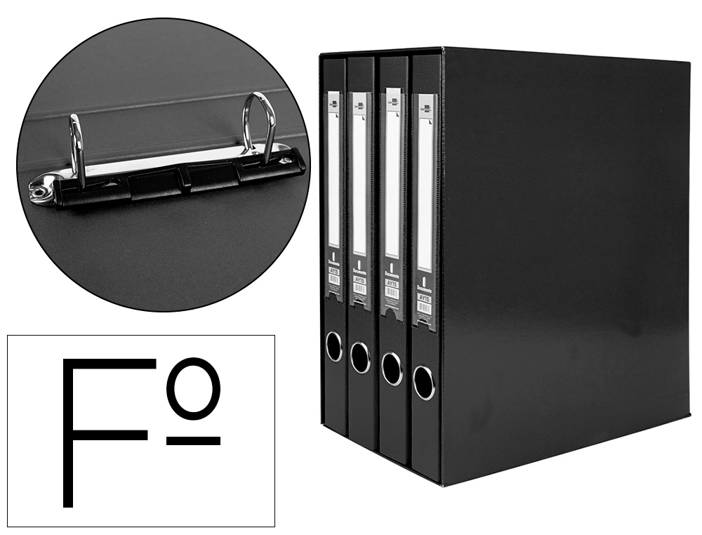 [25068] Modulo liderpapel 4 archivadores folio 2 anillas mixtas 25mm negro
