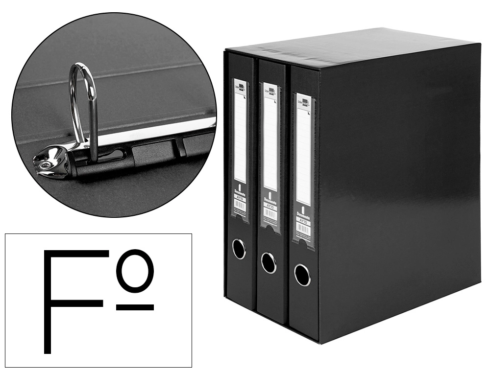 [25067] Modulo liderpapel 3 archivadores folio 2 anillas mixtas 40mm negro