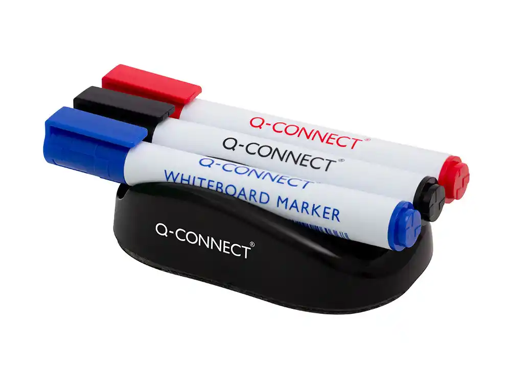 [172546] Borrador q-connect magnetico para pizarra blanca con 3 rotuladores azul negro y rojo