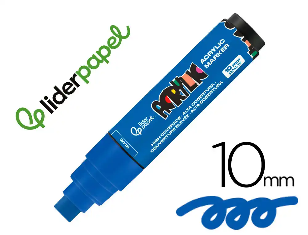 [171387] Rotulador liderpapel acrylic base agua todo tipo de superficie punta rectangular 10 mm azul