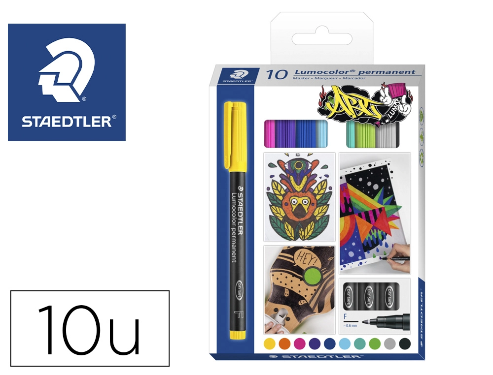 [164309] Rotulador staedtler lumocolor retroproyeccion punta de fibra permanente 318 caja de 10 unidades colores surtidos