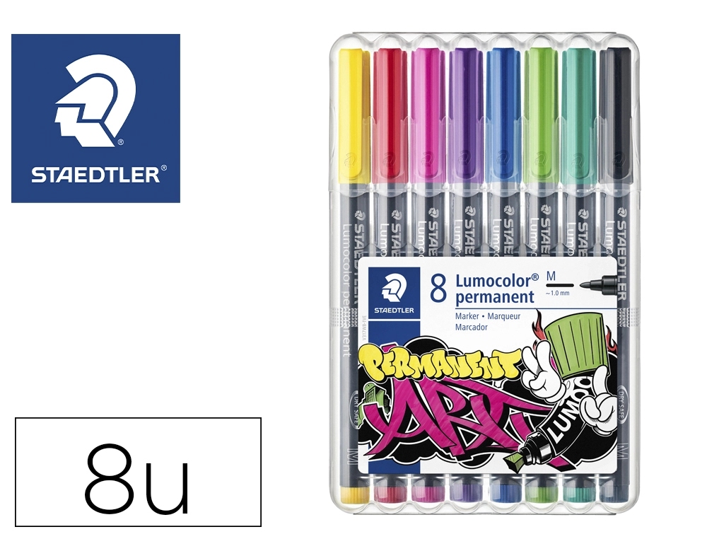 [164305] Rotulador staedtler lumocolor permanente art estuche de 8 unidades colores surtidos
