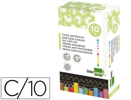 [77659] Tiza color antipolvo liderpapel caja de 10 unidades colores surtidos