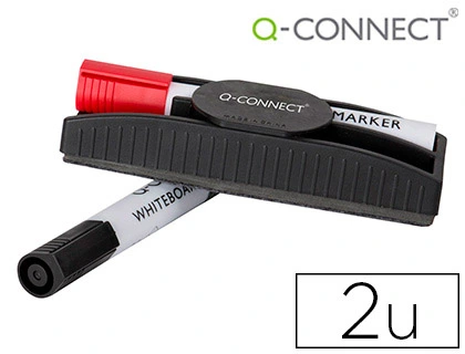 Borrador q-connect magnetico con rotulador rojo y negro para pizarra blanca