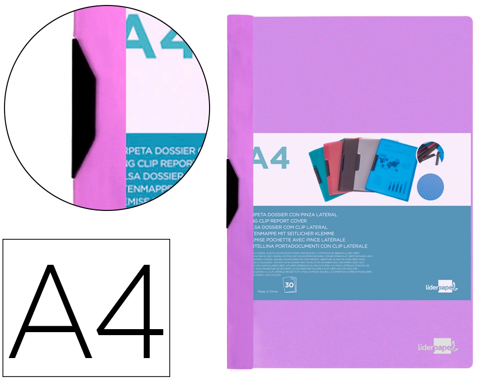[11301] Carpeta liderpapel dossier pinza lateral polipropileno din a4 lavanda opaco 30 hojas pinza deslizante