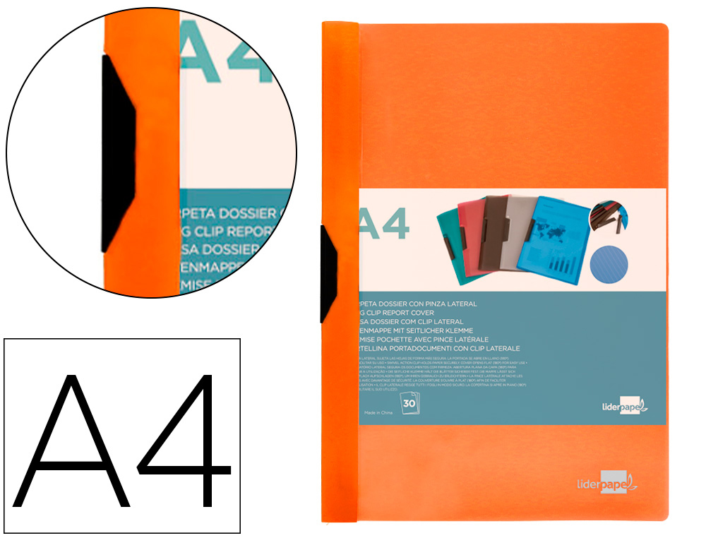 [11300] Carpeta liderpapel dossier pinza lateral polipropileno din a4 naranja fluor opaco 30 hojas pinza deslizante