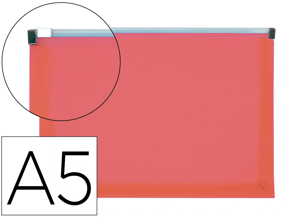 [11295] Carpeta dossier liderpapel a5 cierre de cremallera rojo translucido