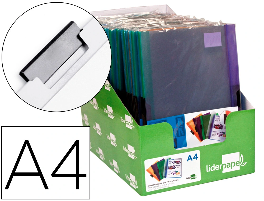 [53837] Carpeta liderpapel dossier pinza lateral polipropileno din a4 30 hojas pack de 4 colores surtidos