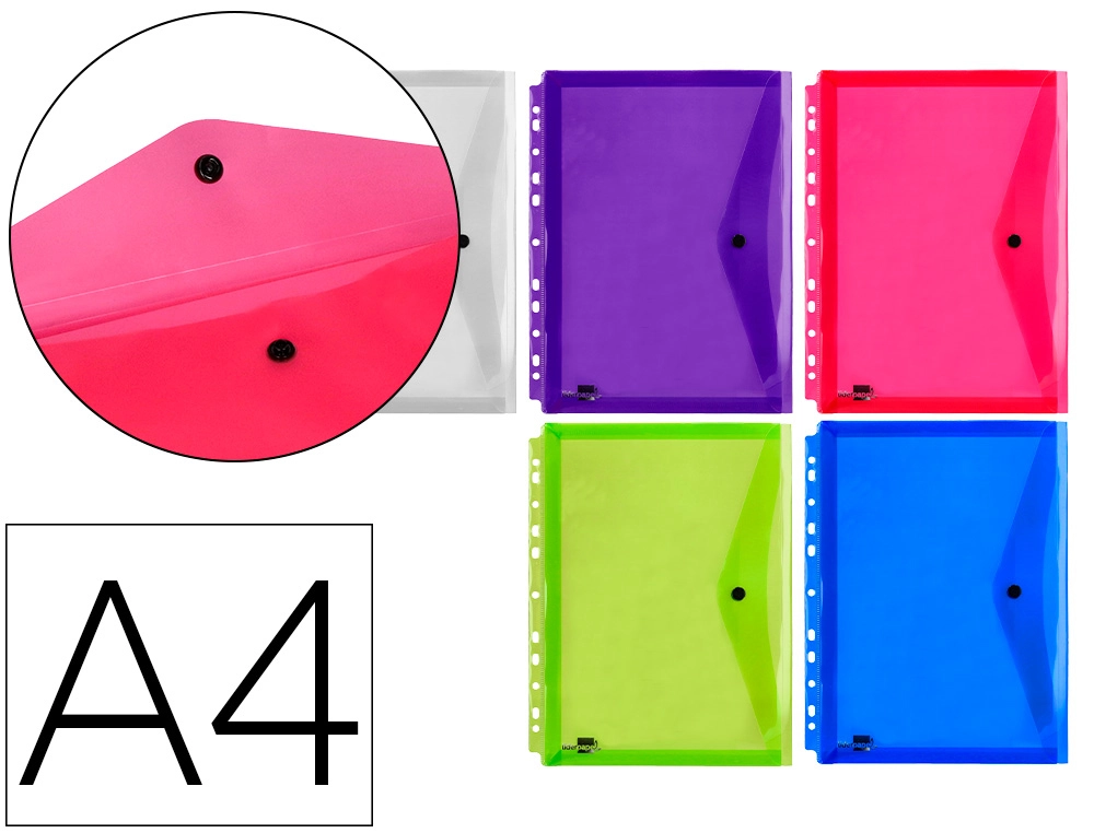 [32857] Carpeta liderpapel dossier broche 36669 polipropileno din a4 pack de 5 col.surtidos transparente multitaladro