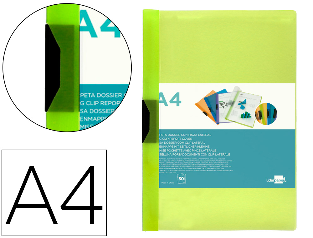 [29323] Carpeta liderpapel dossier pinza lateral 45303 polipropileno din a4 verde cla30 hojas pinza deslizante