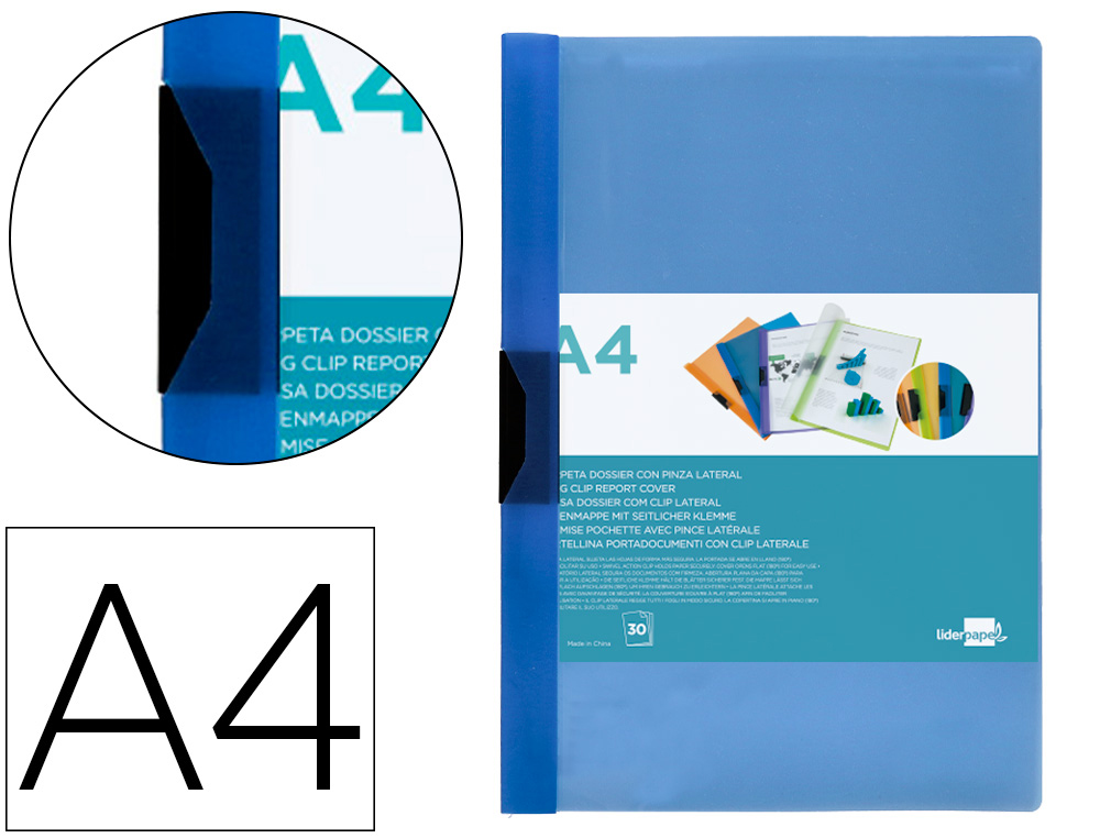 [29322] Carpeta liderpapel dossier pinza lateral 45302 polipropileno din a4 azul 30 hojas pinza deslizante