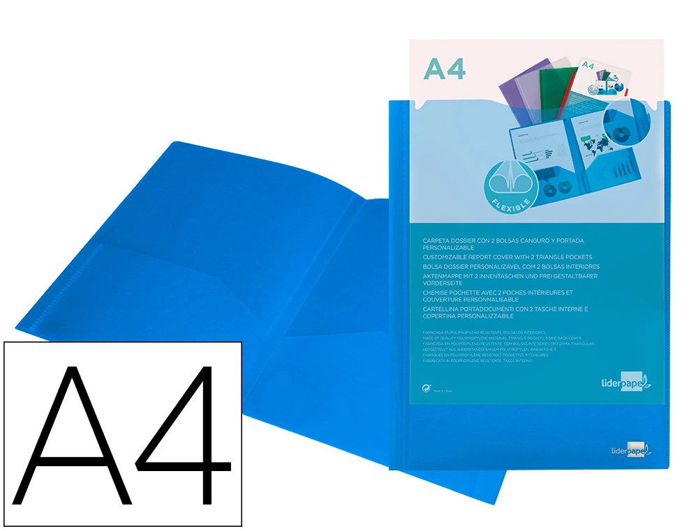 [27848] Carpeta liderpapel dossier dos bolsas canguro 45682 polipropileno din a4 azul