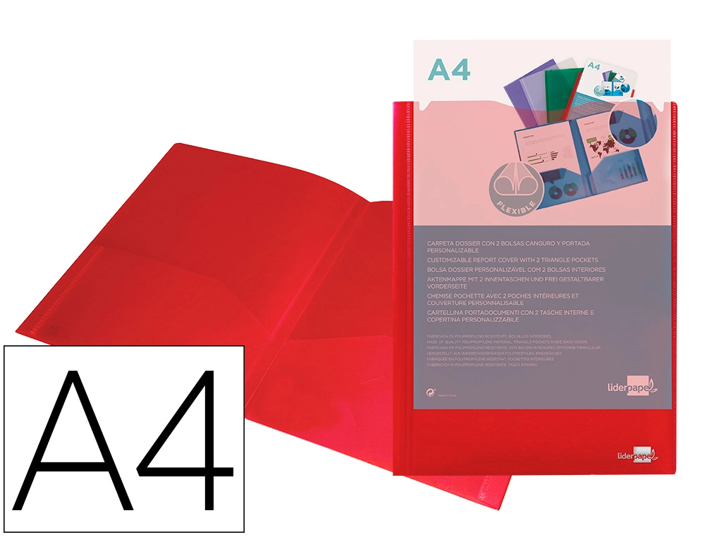 [27847] Carpeta liderpapel dossier dos bolsas canguro 45680 polipropileno din a4 roja