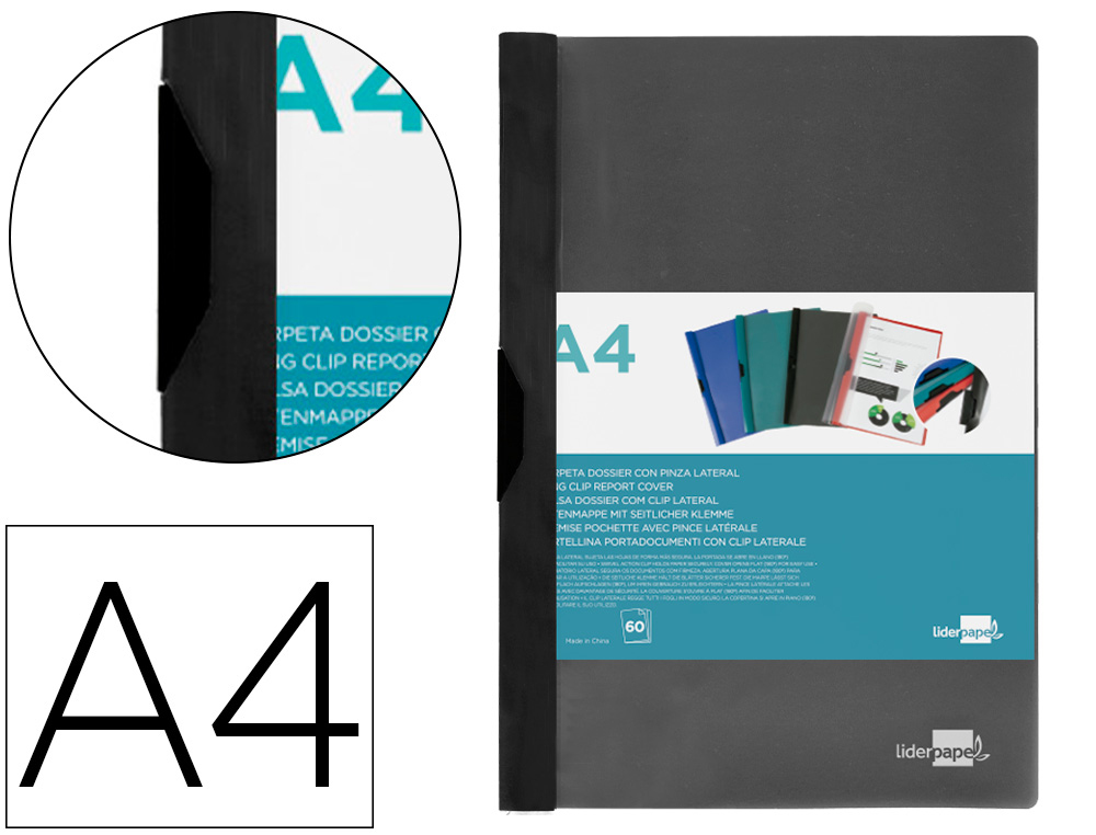 [26900] Carpeta liderpapel dossier pinza lateral 45325 polipropileno din a4 negro 60 hojas pinza deslizante