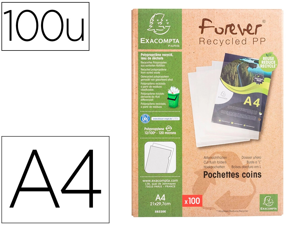 [169231] Carpeta dossier uñero exacompta reciclado polipropileno 120 mc din a4 caja de 100 unidades