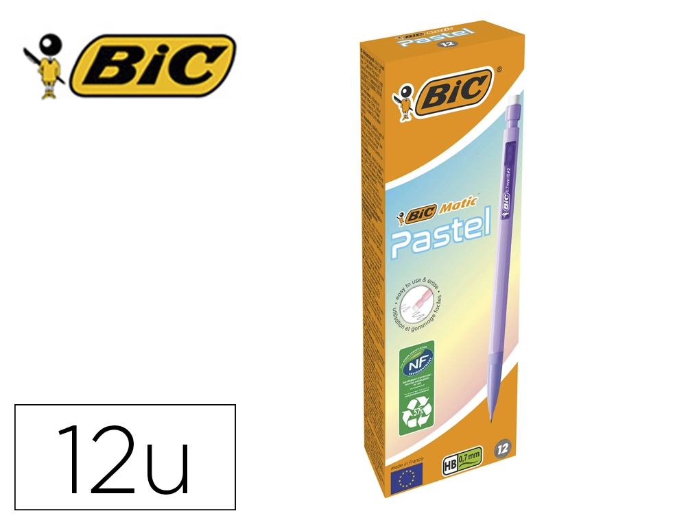 [167996] Portaminas bic matic pastel 0,7 mm caja de 12 unidades colores surtidos