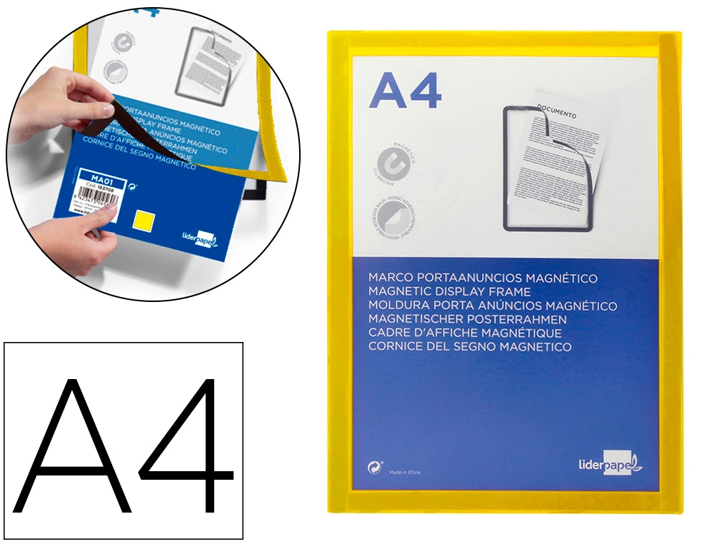 [163708] Marco porta anuncios liderpapel magnetico din a4 dorso adhesivo removible color amarillo