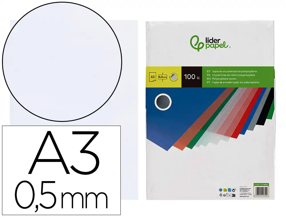 [10750] Tapa encuadernacion liderpapel polipropileno a3 0.5 mm transparente paquete de 100 unidades