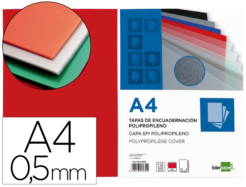 [10747] Tapa encuadernacion liderpapel polipropileno a4 0.5 mm rojo translucido paquete de 100 unidades